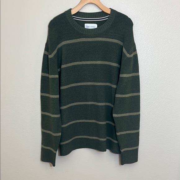 Sun + Stone Green Striped Crewneck Sweater - Picture 1 of 11